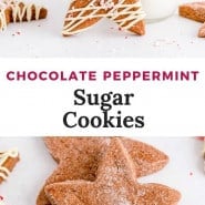 Cookies, text overlay reads "chocolate peppermint sugar cookies."