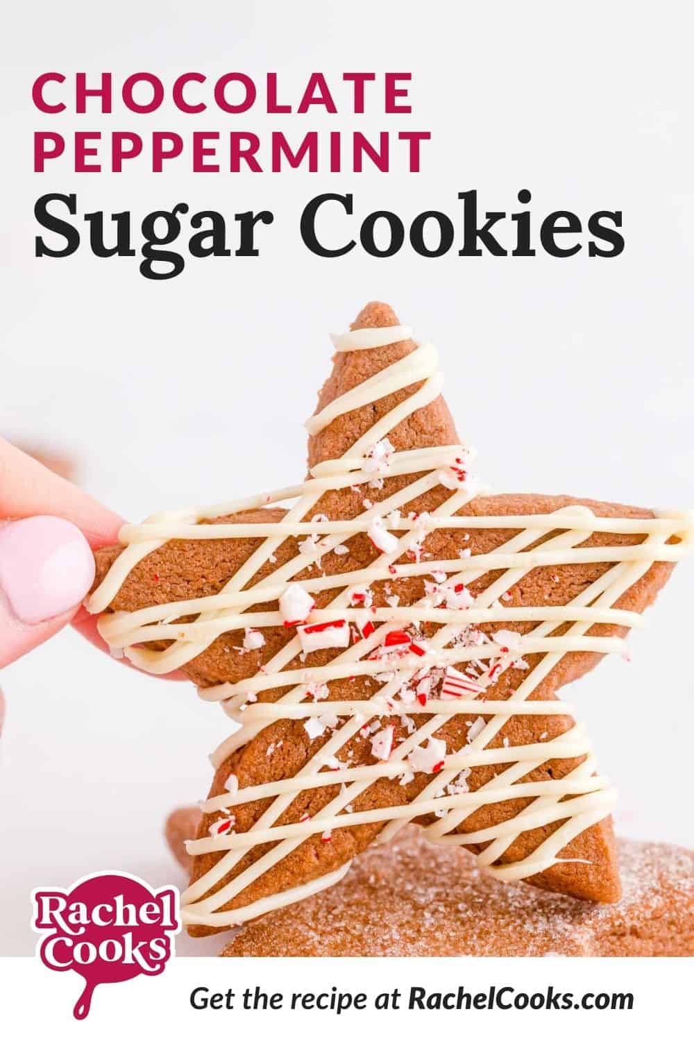 Cookies, text overlay reads "chocolate peppermint sugar cookies."