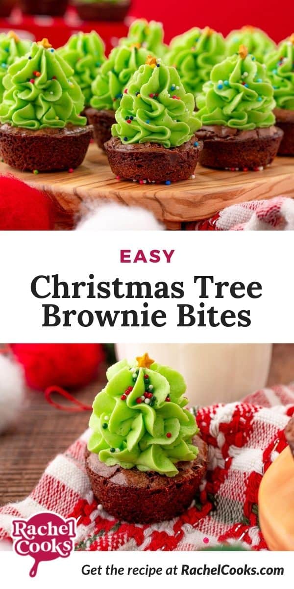 Brownies, text overlay reads "easy Christmas tree brownie bites."