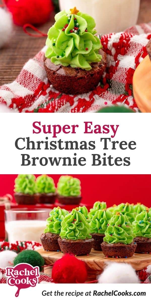Brownies, text overlay reads "super easy Christmas tree brownie bites."