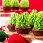 Christmas tree mini brownie bites, with frosting to look like trees.