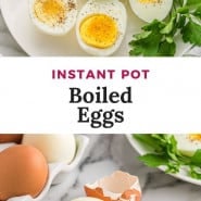 Boiled eggs, text overlay reads "Instant Pot boiled eggs."