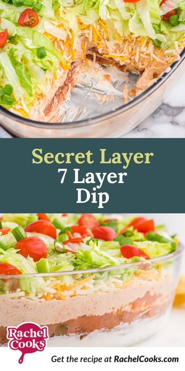 Dip, text overlay reads "secret layer 7 layer dip."