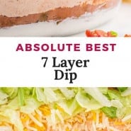 Dip, text overlay reads "absolute best 7 layer dip."