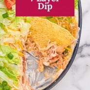 Dip, text overlay reads "the best 7 layer dip."