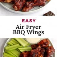 Wings, text overlay reads "easy air fryer bbq wings."