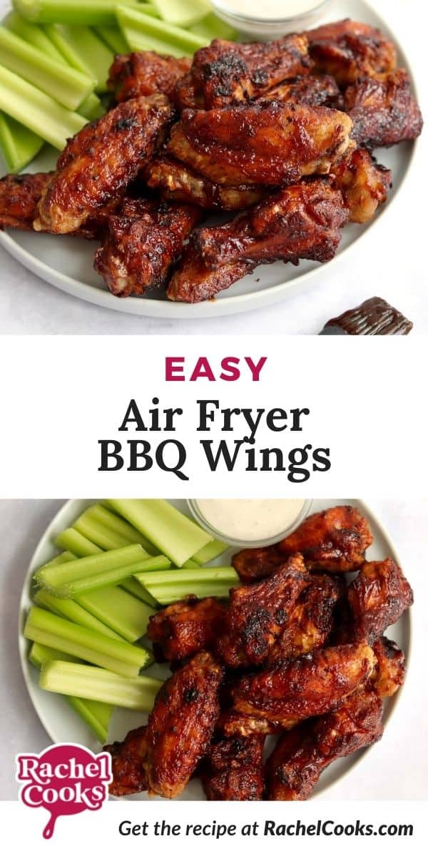 Wings, text overlay reads "easy air fryer bbq wings."