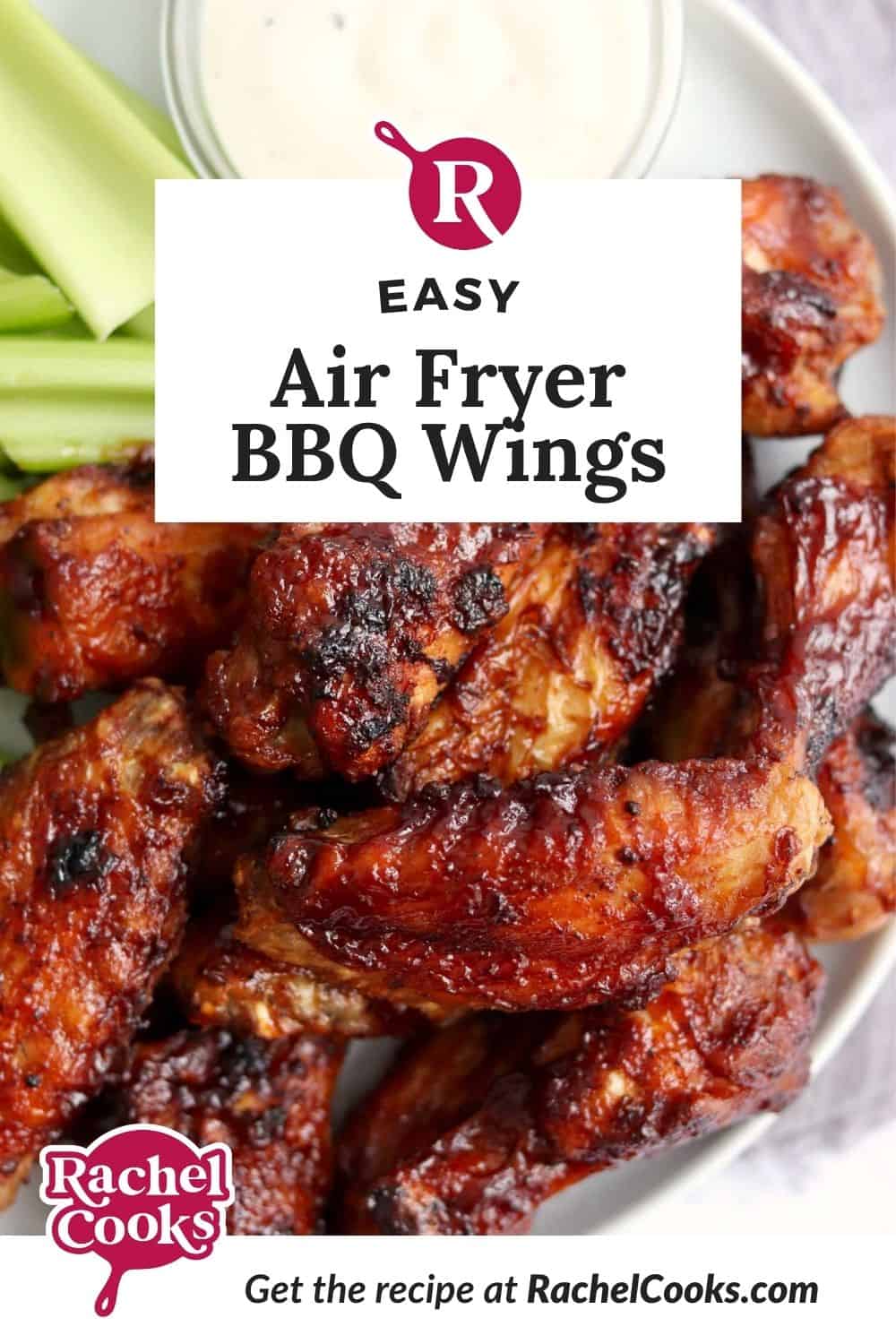 Wings, text overlay reads "easy air fryer bbq wings."