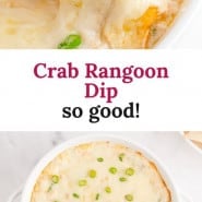 Cheesy dip, text overlay reads "crab rangoon dip - so good."