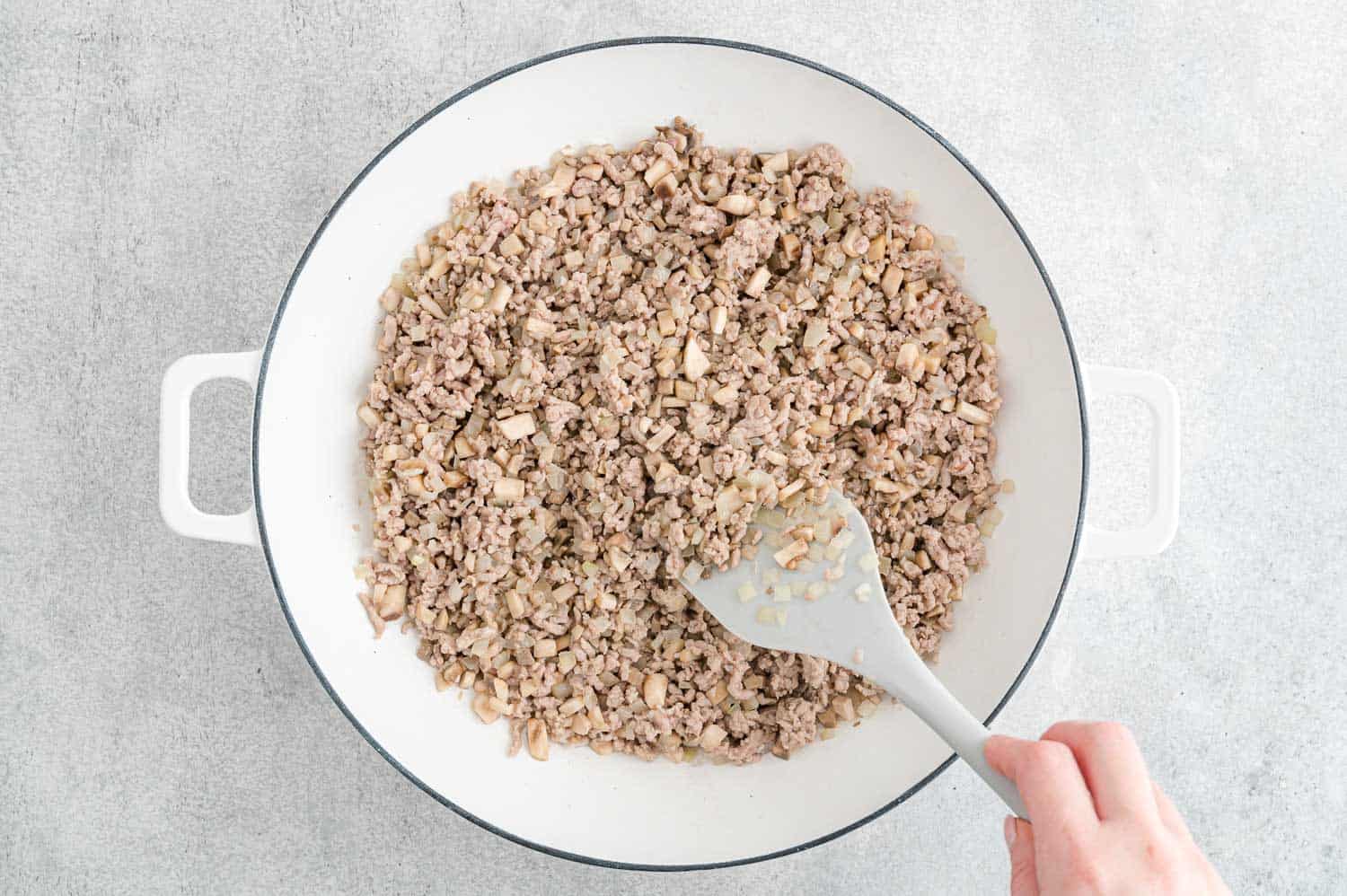 Sautéed ground meat with onions and mushrooms.