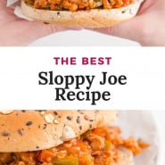 Sandwich, text overlay reads "the best sloppy joe recipe."