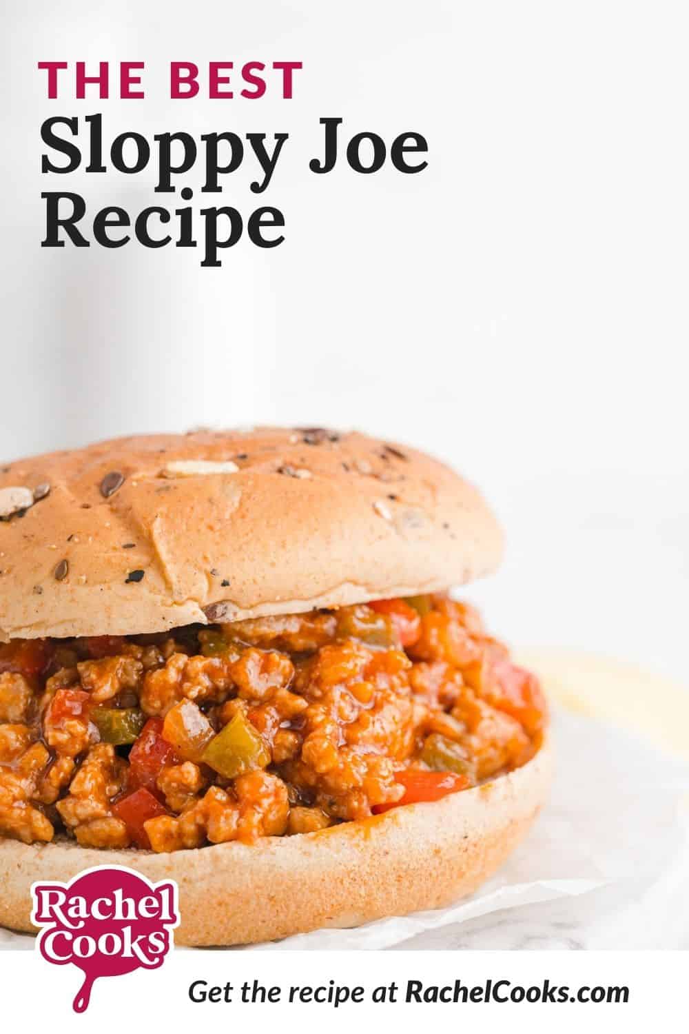 Sandwich, text overlay reads "the best sloppy joe recipe."