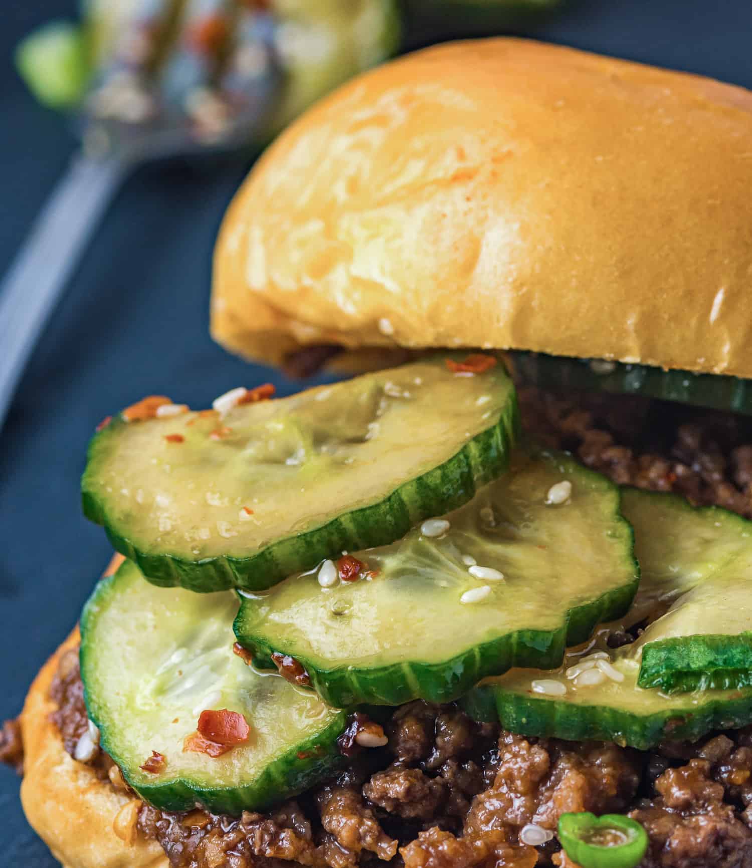 Korean pickles on a sloppy joe.