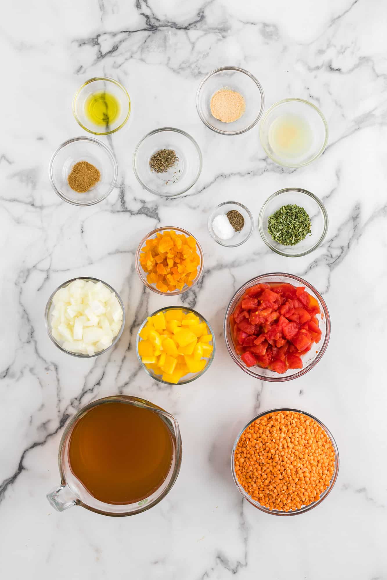 Overhead view of ingredients needed for recipe.