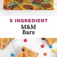 Cookie bars, text overlay reads "5 ingredient M&M bars."