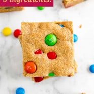 Cookie bars, text overlay reads "5 ingredient M&M bars."