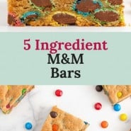 Cookie bars, text overlay reads "5 ingredient M&M bars."