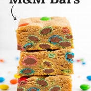 Cookie bars, text overlay reads "5 ingredient M&M bars."