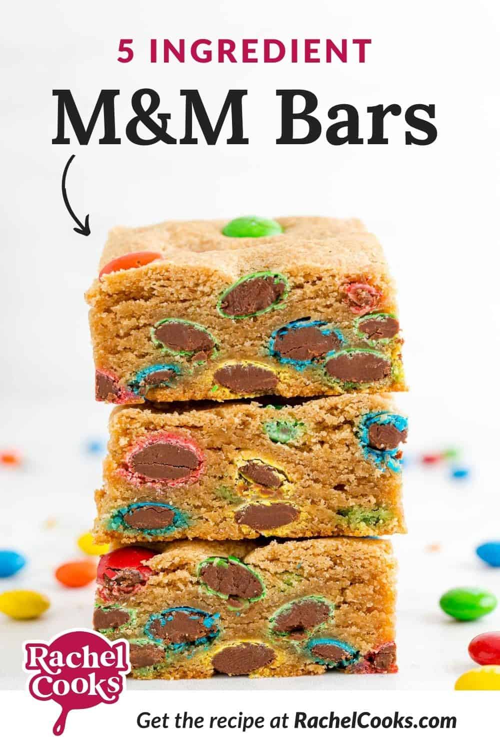 Cookie bars, text overlay reads "5 ingredient M&M bars."