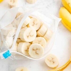 Frozen bananas in a zip-top bag.