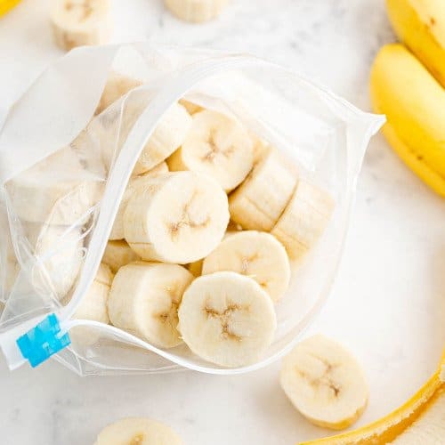 Frozen bananas in a zip-top bag.