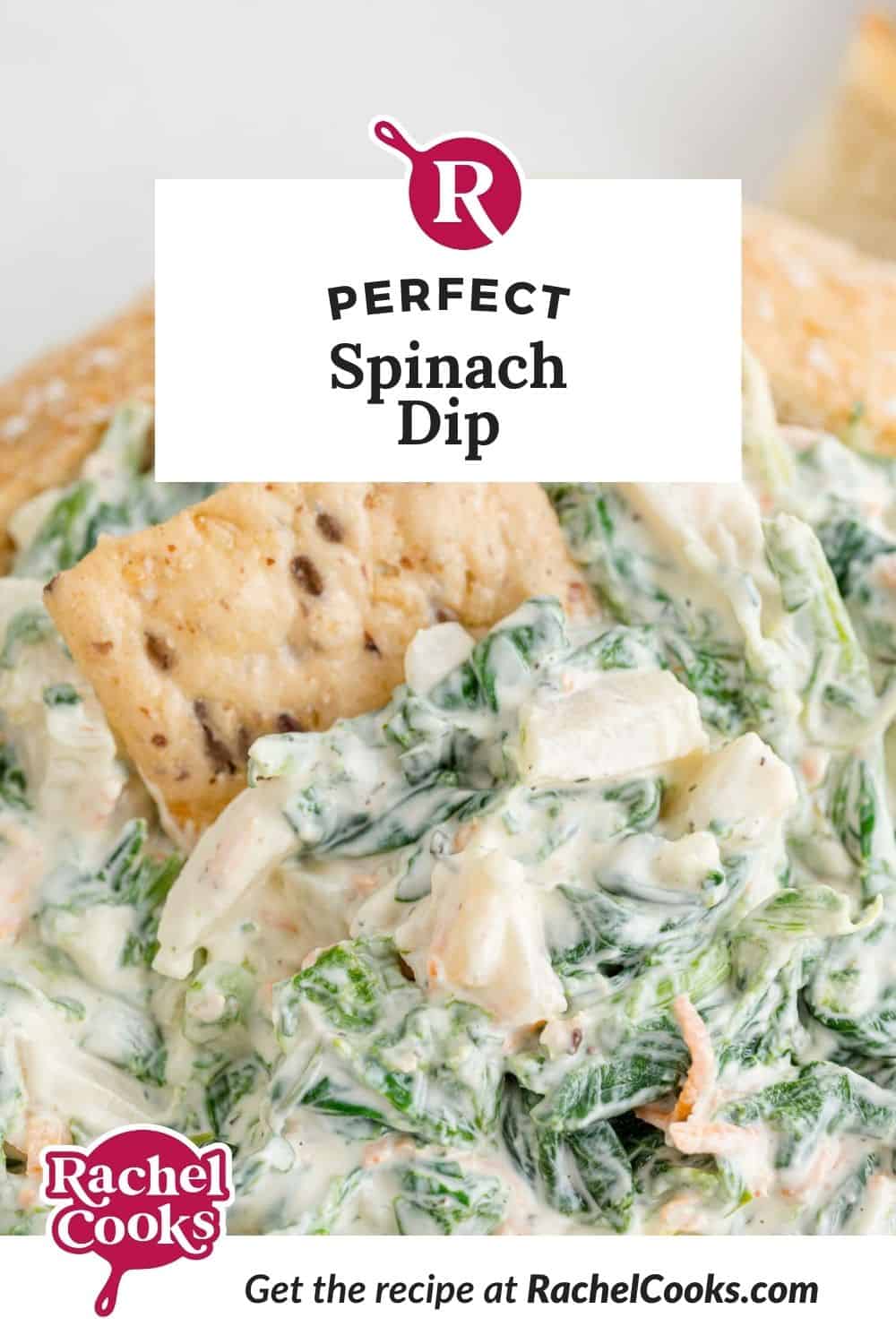 Dip with spinach, text overlay reads "perfect spinach dip."