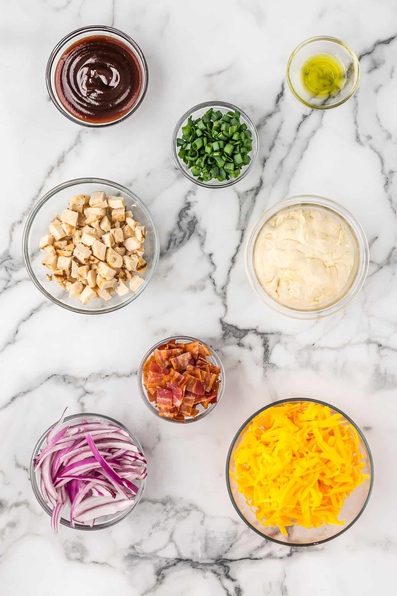 Overhead view of ingredients needed for recipe.