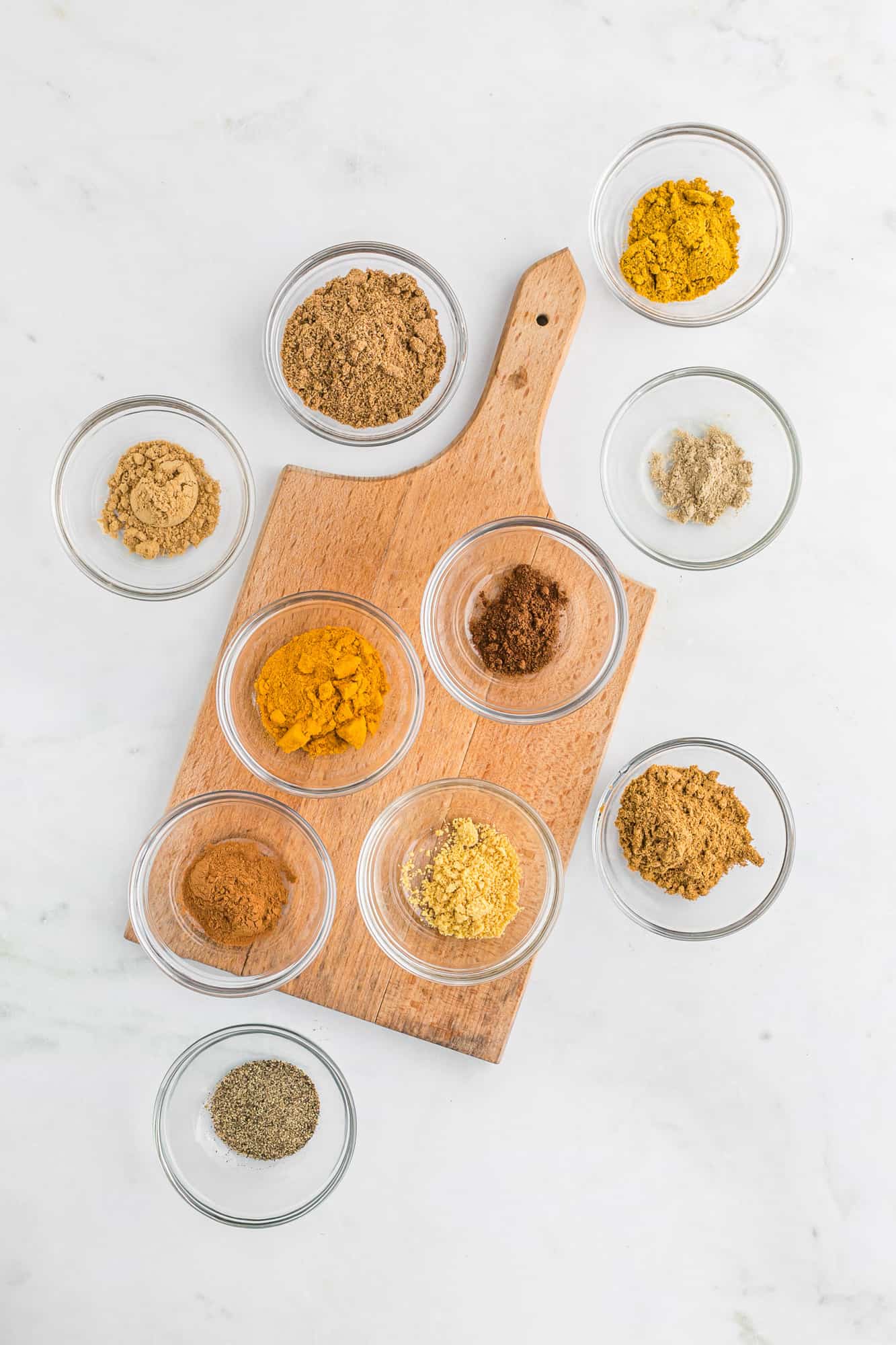 Ingredients in small glass bowls.