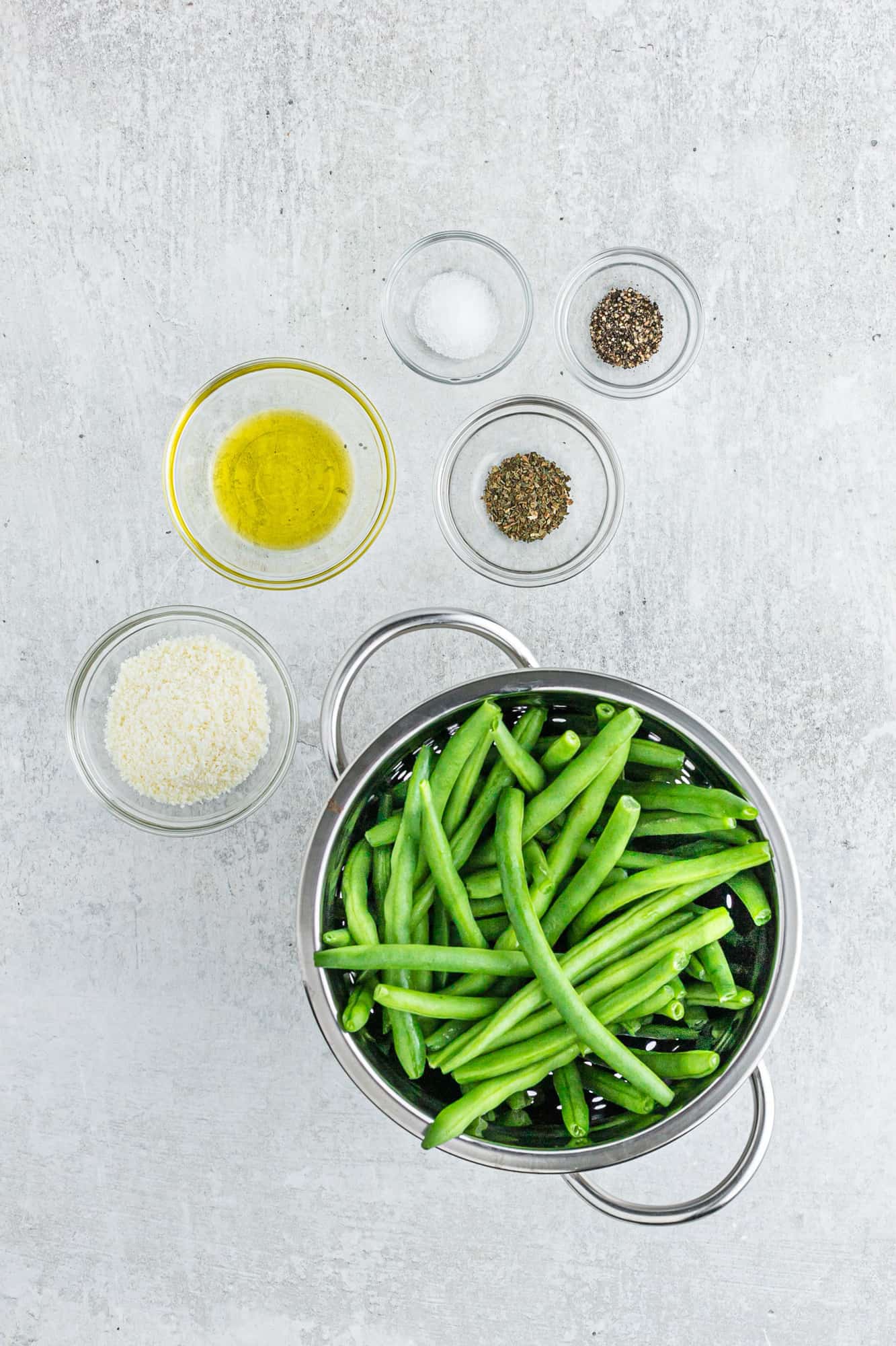 Ingredients needed for recipe, including fresh green beans.