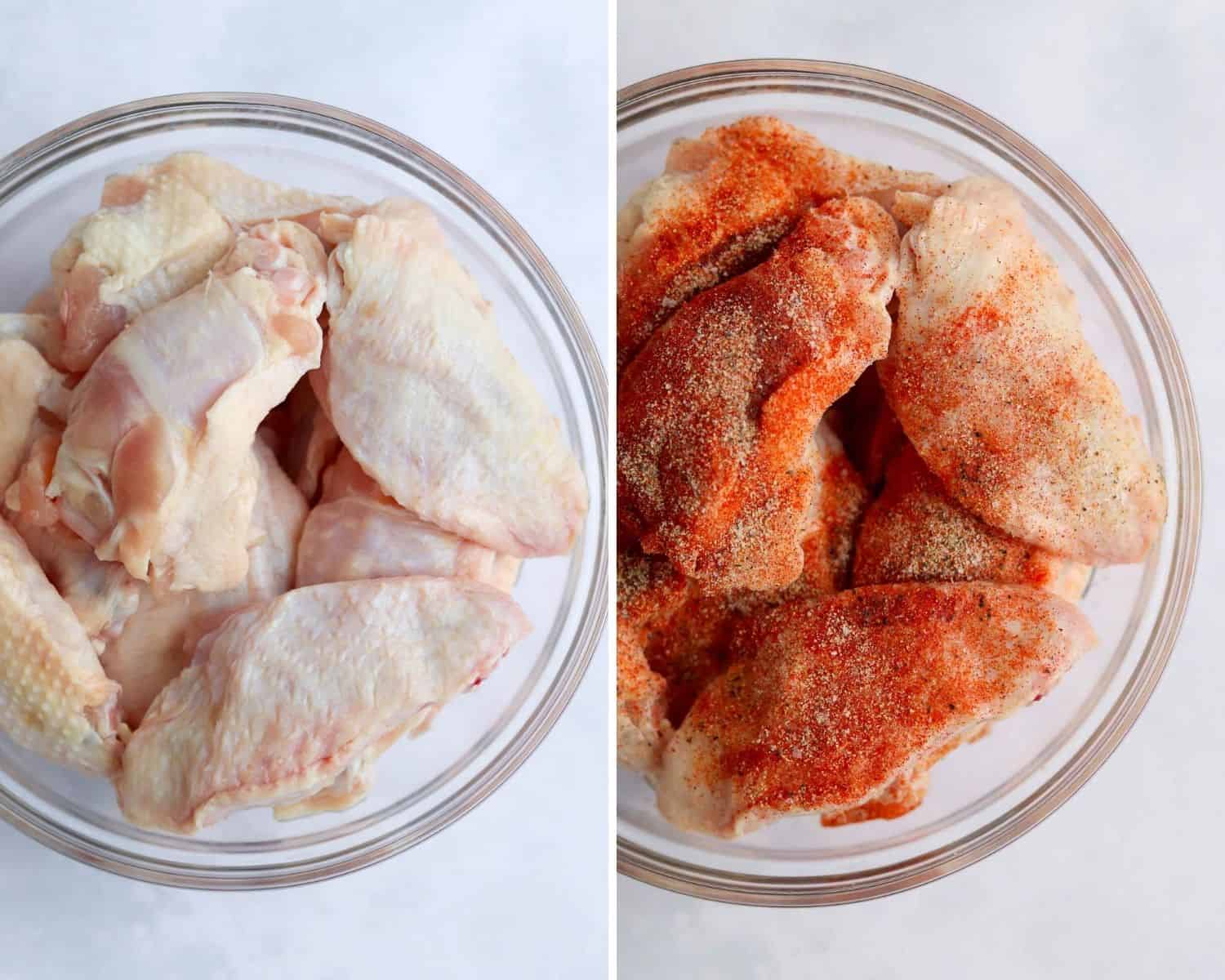 Wings before and after seasoning.