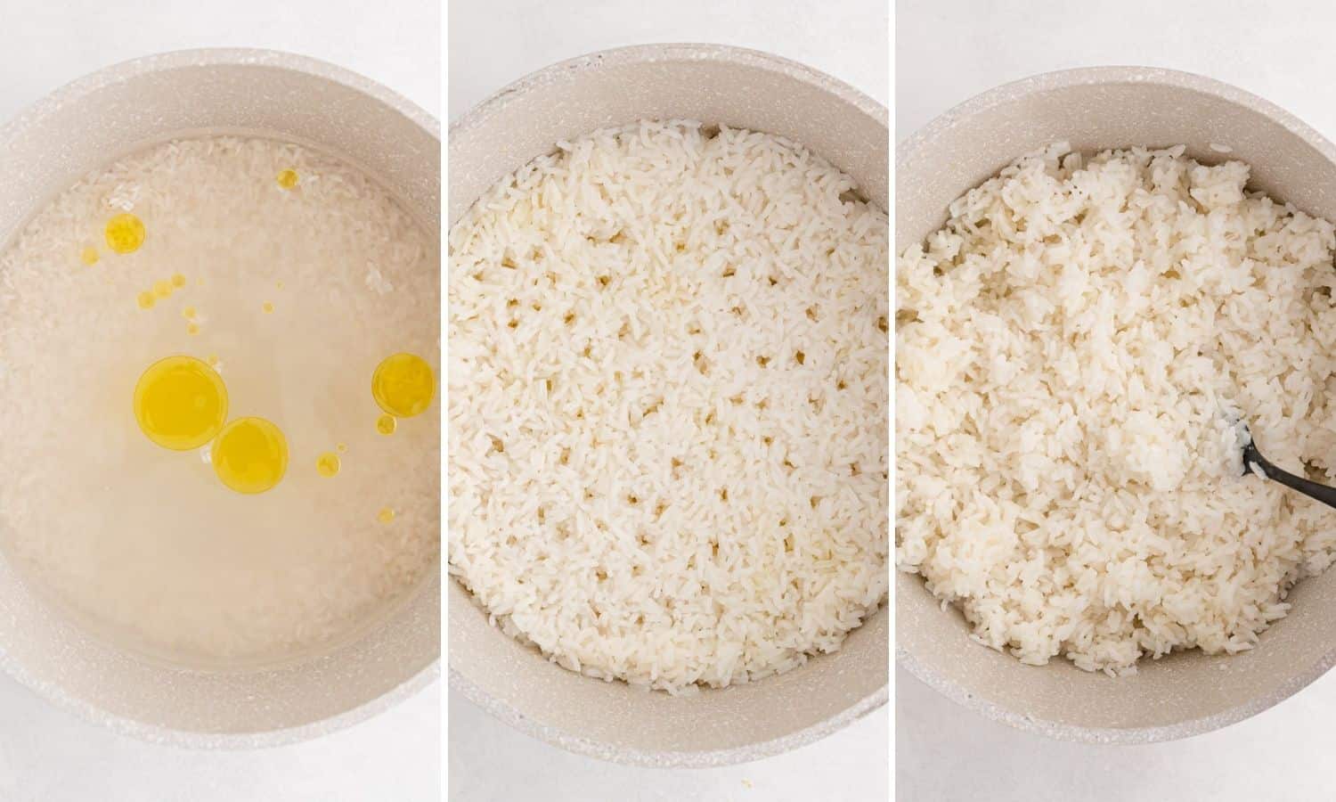 Three steps of rice cooking.