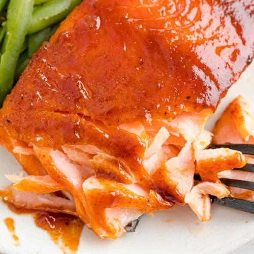 BBQ salmon, flaked to show texture.