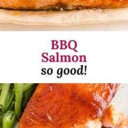 Salmon, text overlay reads "bbq salmon - so good."
