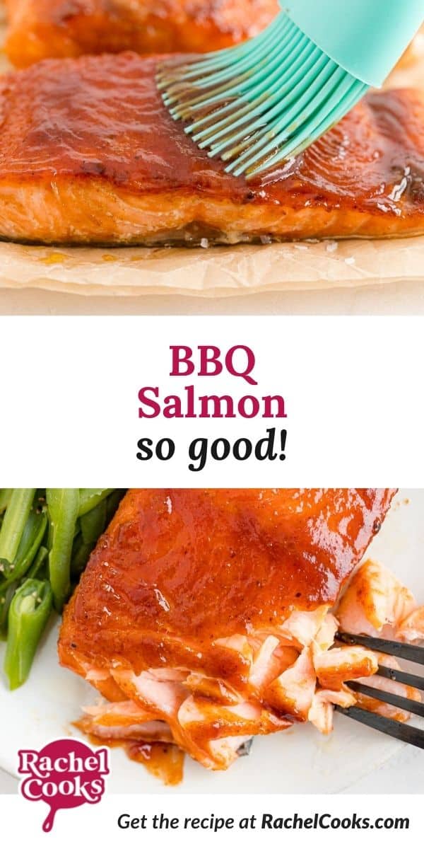 Salmon, text overlay reads "bbq salmon - so good."