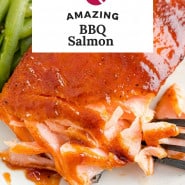 Salmon, text overlay reads "amazing bbq salmon."