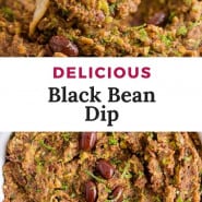 Chunky dip, text overlay reads "delicious black bean dip."