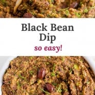 Chunky dip, text overlay reads "easy black bean dip - so easy!"