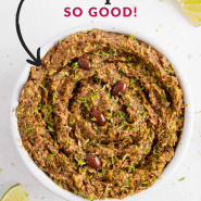 Chunky dip, text overlay reads "easy black bean dip - so good!"