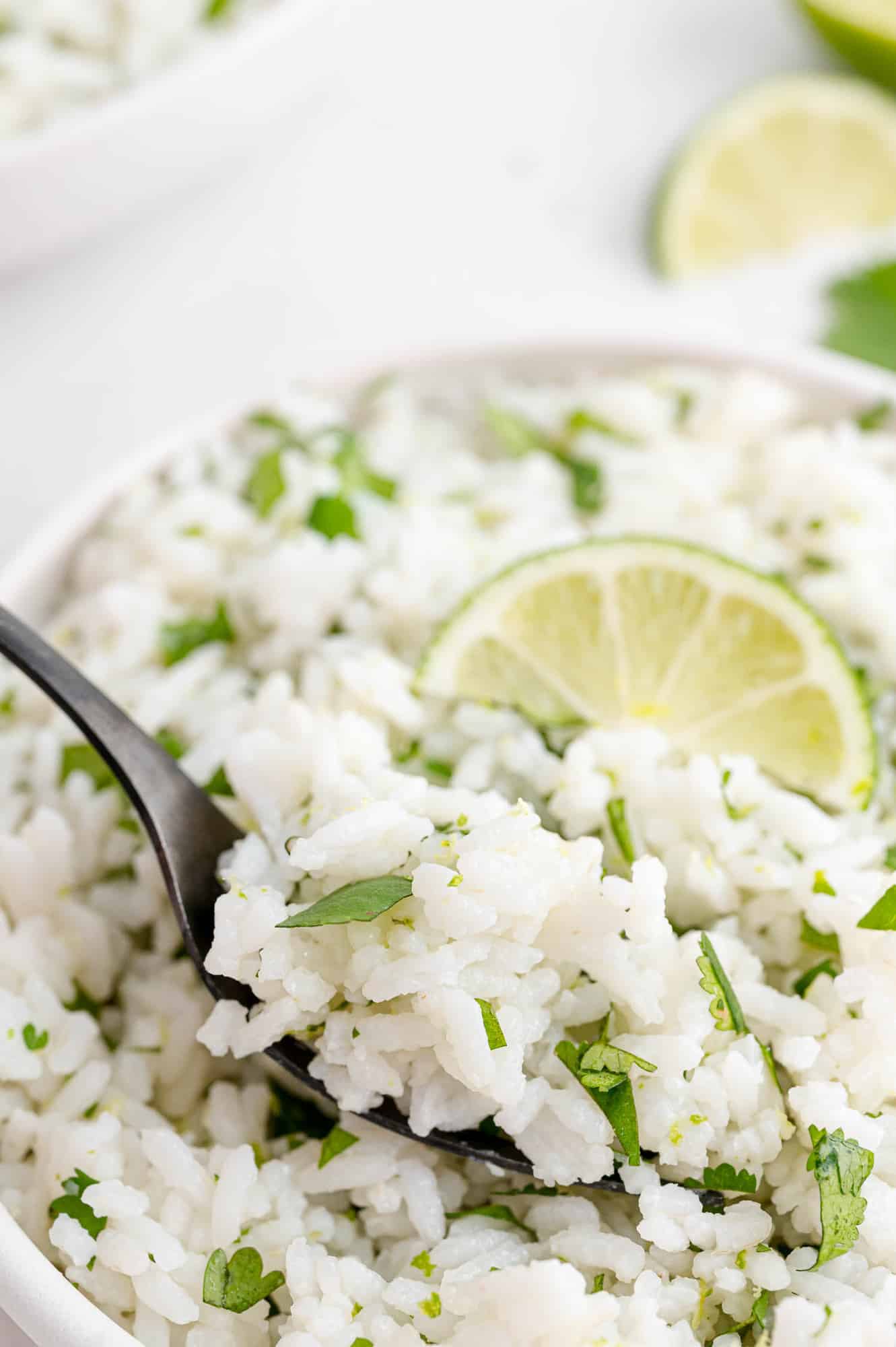 Rice on a fork.