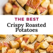 Diced potatoes, text overlay reads "the best crispy roasted potatoes."