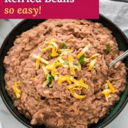Beans, text overlay reads "crockpot refried beans - so easy."