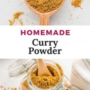 Yellow spice blend, text overlay reads "homemade curry powder."