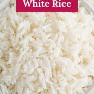 Rice, text overlay reads "perfect instant pot white rice."