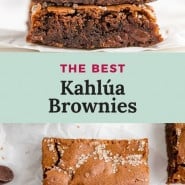 Brownies, text overlay reads "the best kahlua brownies."