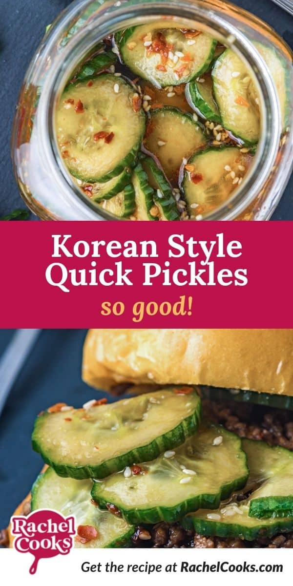 Pickles, text overlay reads "Korean style quick pickles - so good!"