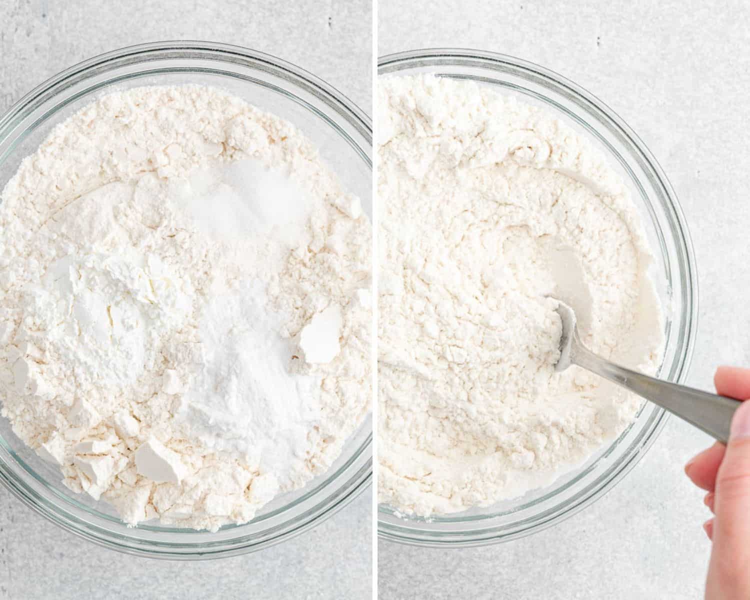 Dry ingredients before and after mixing.