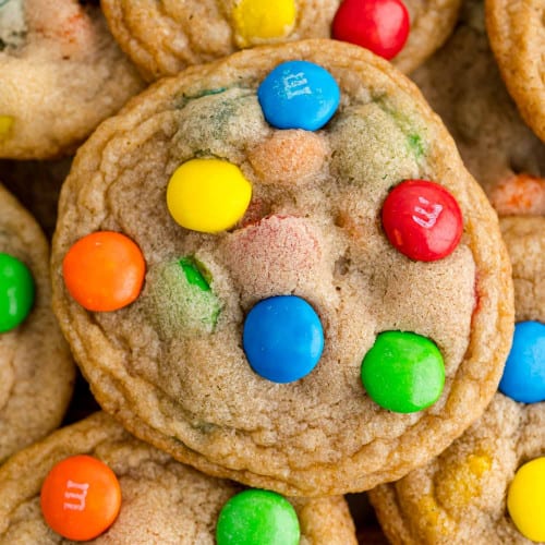 Cookie with M&Ms on top of more.