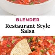 Salsa, text overlay reads "blender restaurant style salsa."