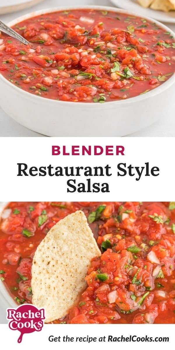 Salsa, text overlay reads "blender restaurant style salsa."