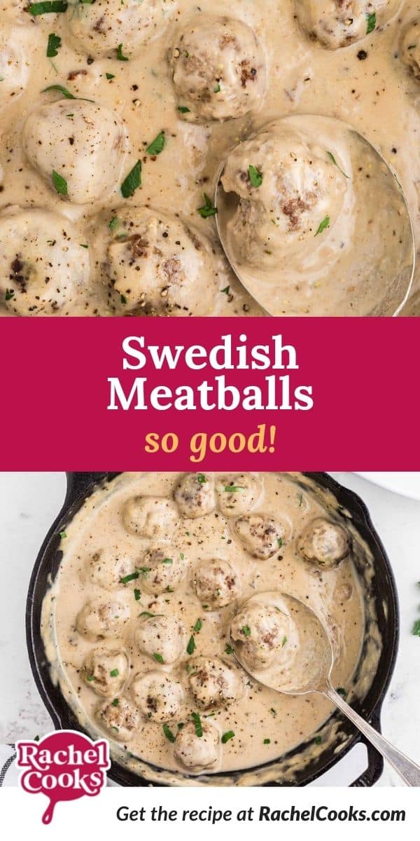 Meatballs, text overlay reads "Swedish meatballs - so good!"
